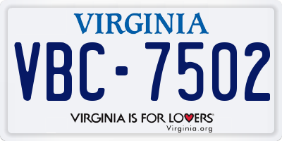 VA license plate VBC7502