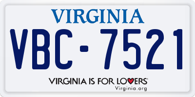 VA license plate VBC7521