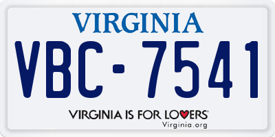 VA license plate VBC7541