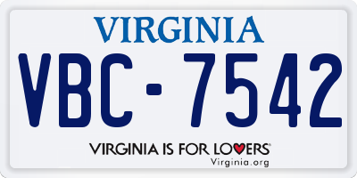 VA license plate VBC7542