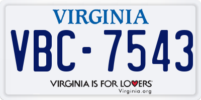 VA license plate VBC7543