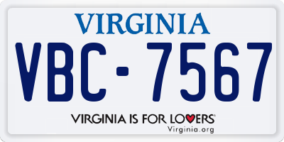 VA license plate VBC7567