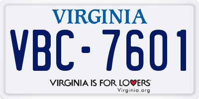 VA license plate VBC7601