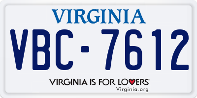 VA license plate VBC7612