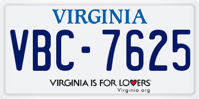 VA license plate VBC7625