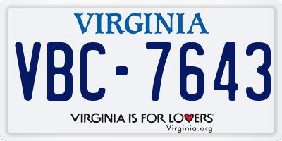 VA license plate VBC7643