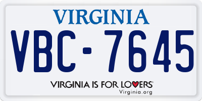 VA license plate VBC7645