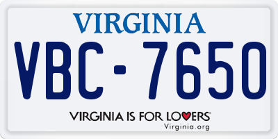 VA license plate VBC7650