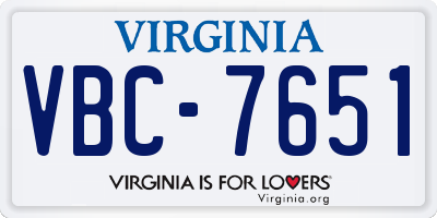 VA license plate VBC7651