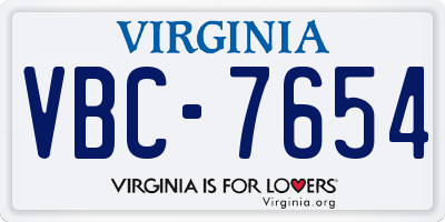 VA license plate VBC7654