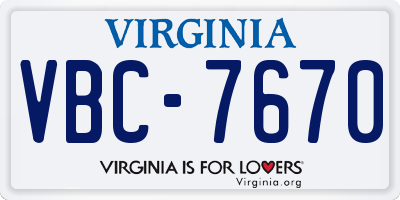 VA license plate VBC7670