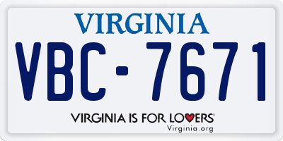 VA license plate VBC7671