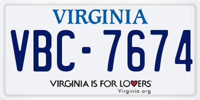 VA license plate VBC7674