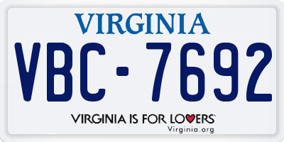 VA license plate VBC7692