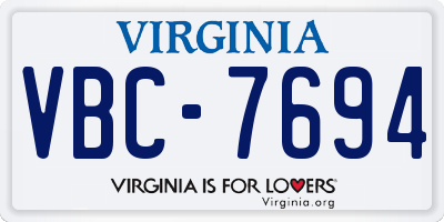 VA license plate VBC7694