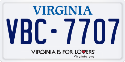 VA license plate VBC7707