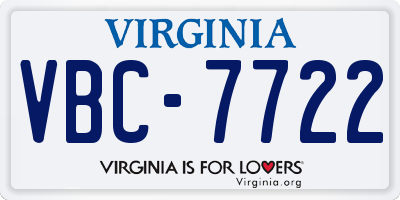 VA license plate VBC7722
