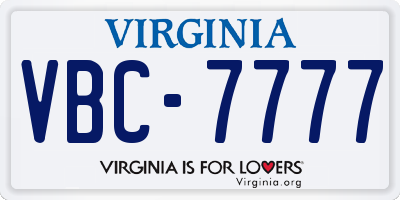 VA license plate VBC7777