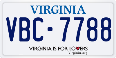 VA license plate VBC7788