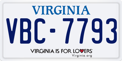 VA license plate VBC7793