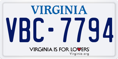 VA license plate VBC7794