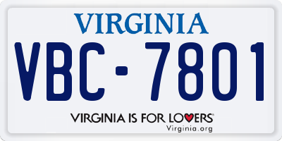 VA license plate VBC7801