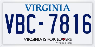 VA license plate VBC7816