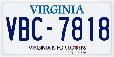 VA license plate VBC7818