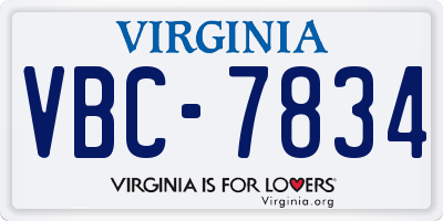 VA license plate VBC7834