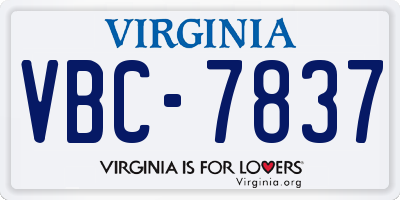 VA license plate VBC7837