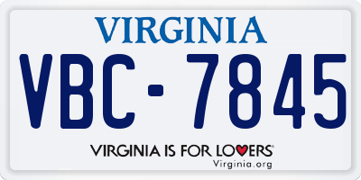 VA license plate VBC7845