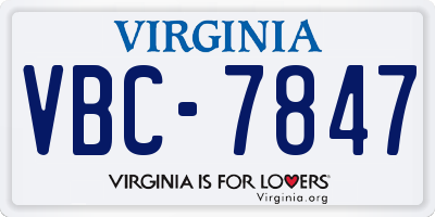 VA license plate VBC7847
