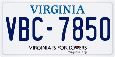 VA license plate VBC7850