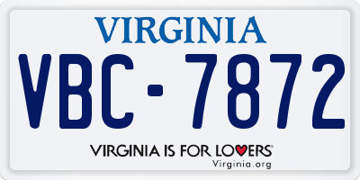 VA license plate VBC7872