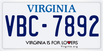 VA license plate VBC7892