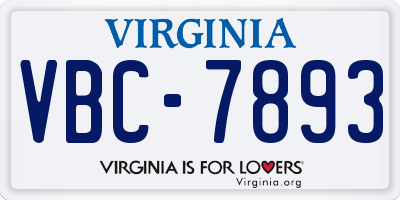 VA license plate VBC7893