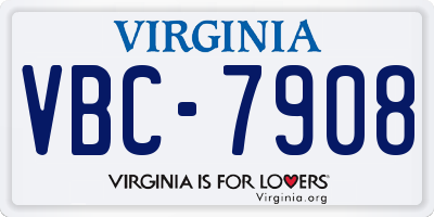 VA license plate VBC7908