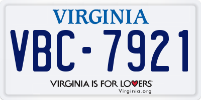 VA license plate VBC7921
