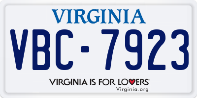VA license plate VBC7923