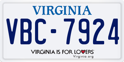 VA license plate VBC7924