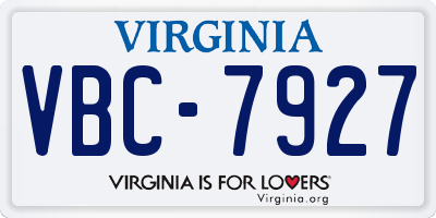 VA license plate VBC7927
