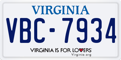 VA license plate VBC7934