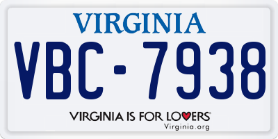 VA license plate VBC7938