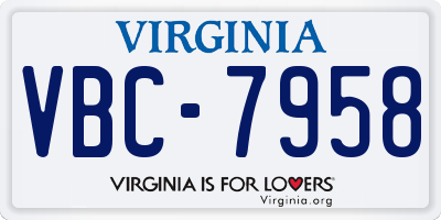 VA license plate VBC7958