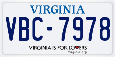VA license plate VBC7978