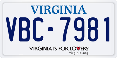 VA license plate VBC7981