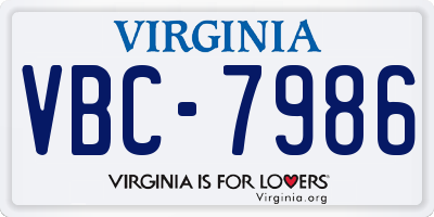 VA license plate VBC7986
