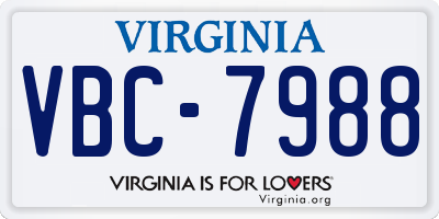VA license plate VBC7988