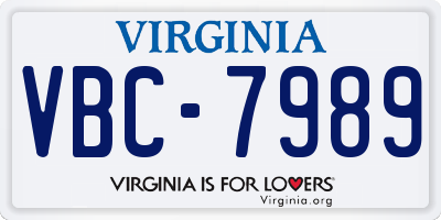 VA license plate VBC7989