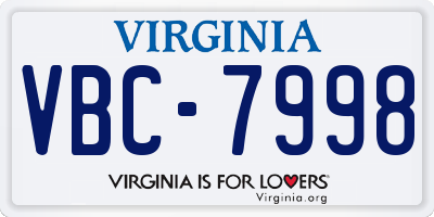 VA license plate VBC7998